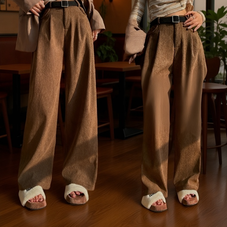 작은 키 기모 정장 바지 여 추동 날씬해 보이는 기모 바지 슬림 일자 바지 캐주얼 바지