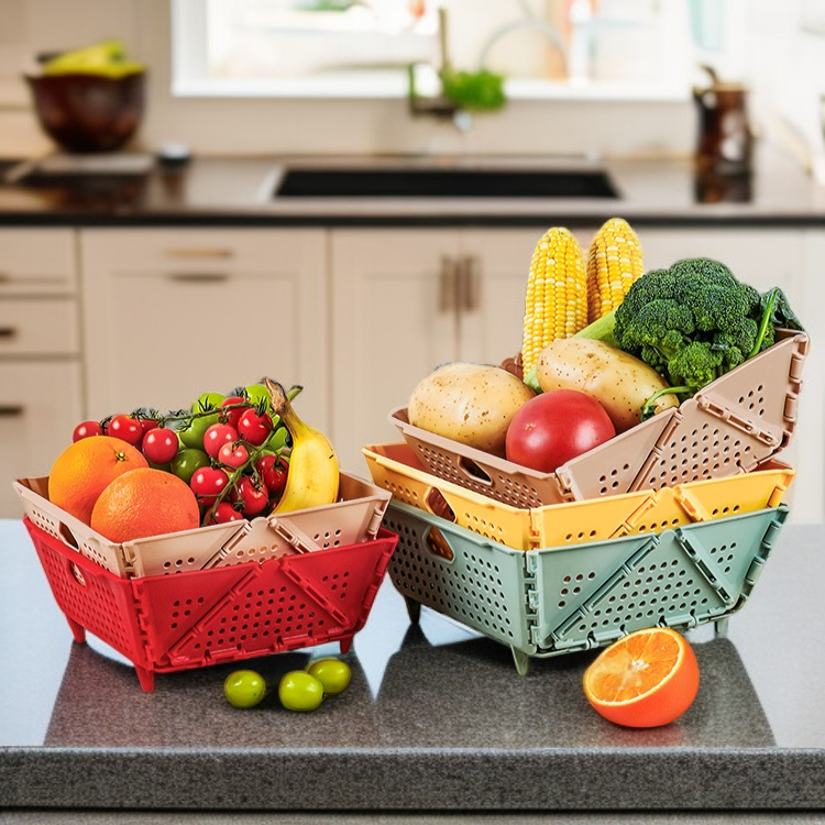 Faltbarer und tragbarer Abtropf- und Aufbewahrungskorb für den Haushalt