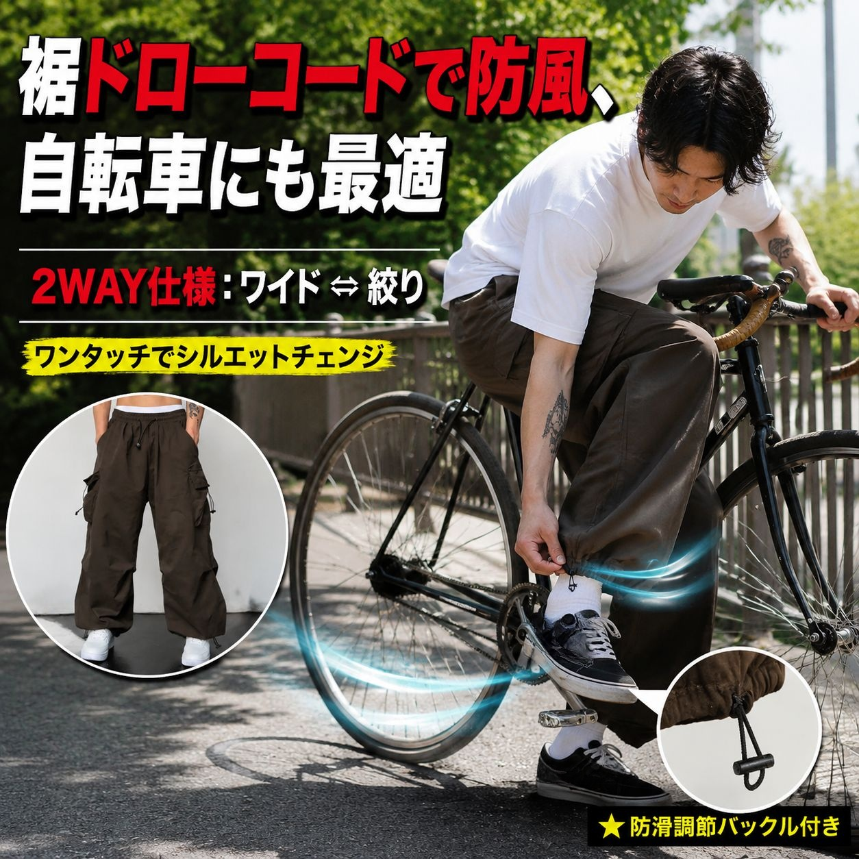 メンズハイウエストゆったり速乾スポーツカーゴパンツ