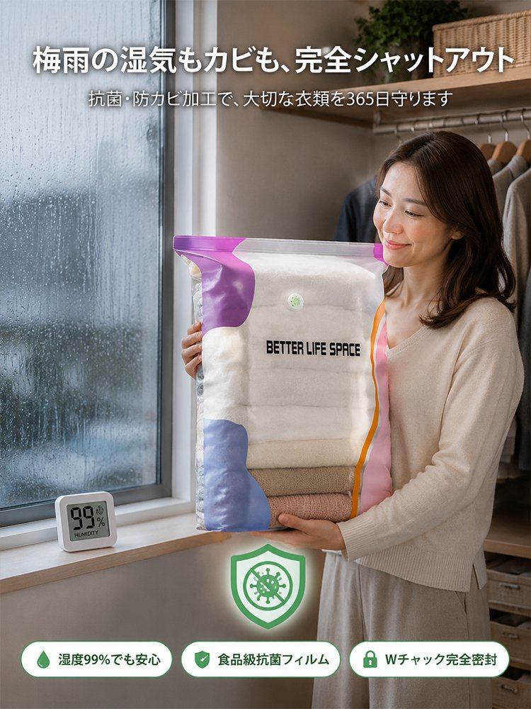 【掃除機・ポンプ完全不要】上に座って秒で片付く！クローゼットが瞬時に2倍になる【20kg耐荷重の超大容量】立体圧縮袋