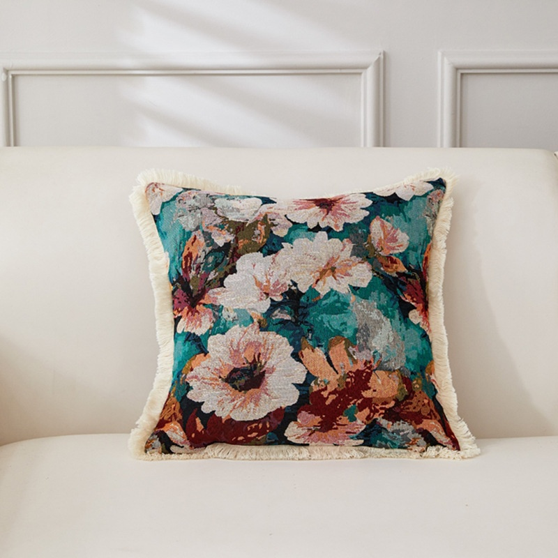 Coussin décoratif rétro en coton et lin