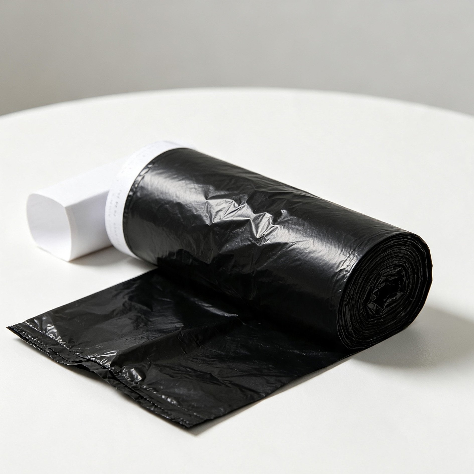 Close-up of perforated break point on black garbage bag