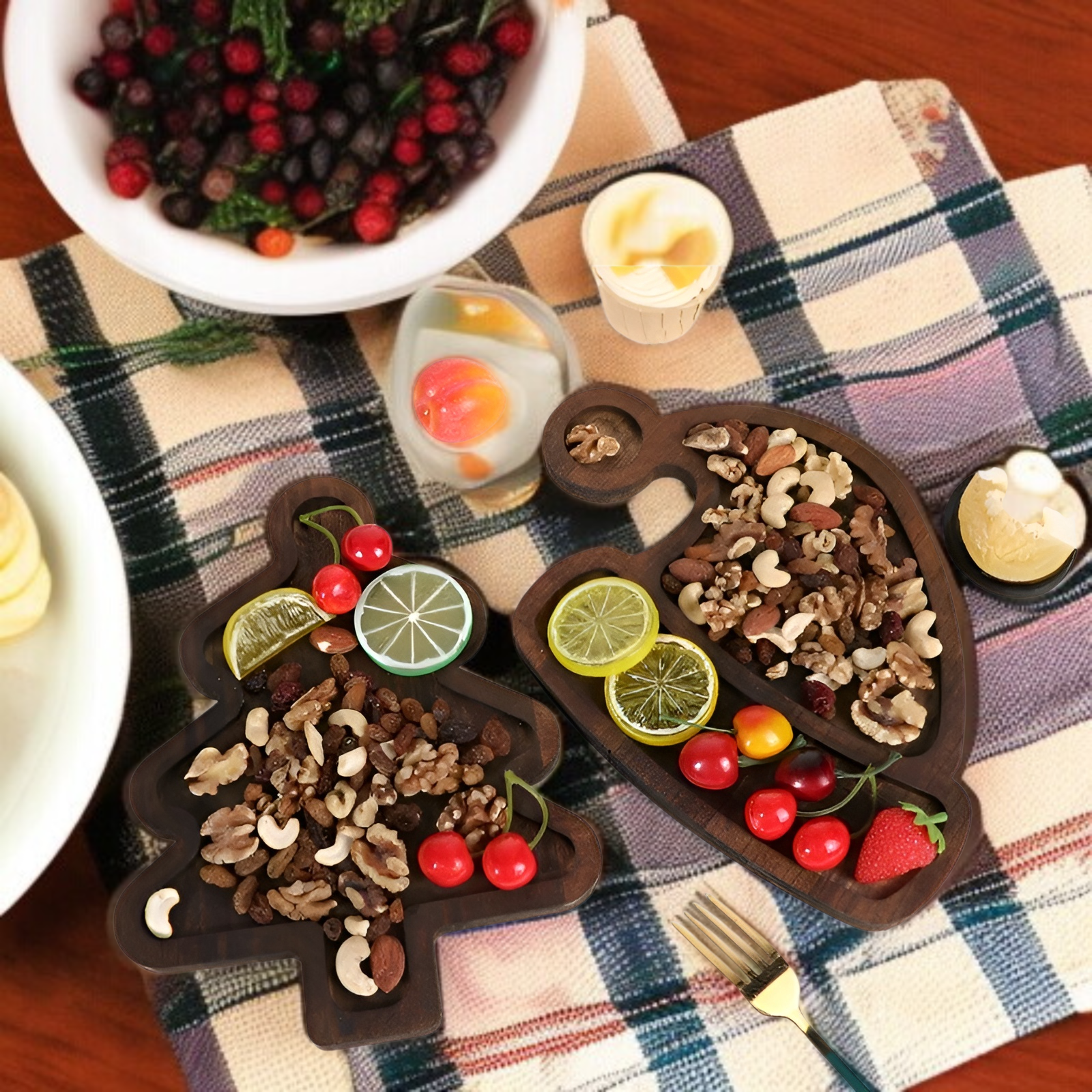 環保木質聖誕樹餐盤盛裝水果