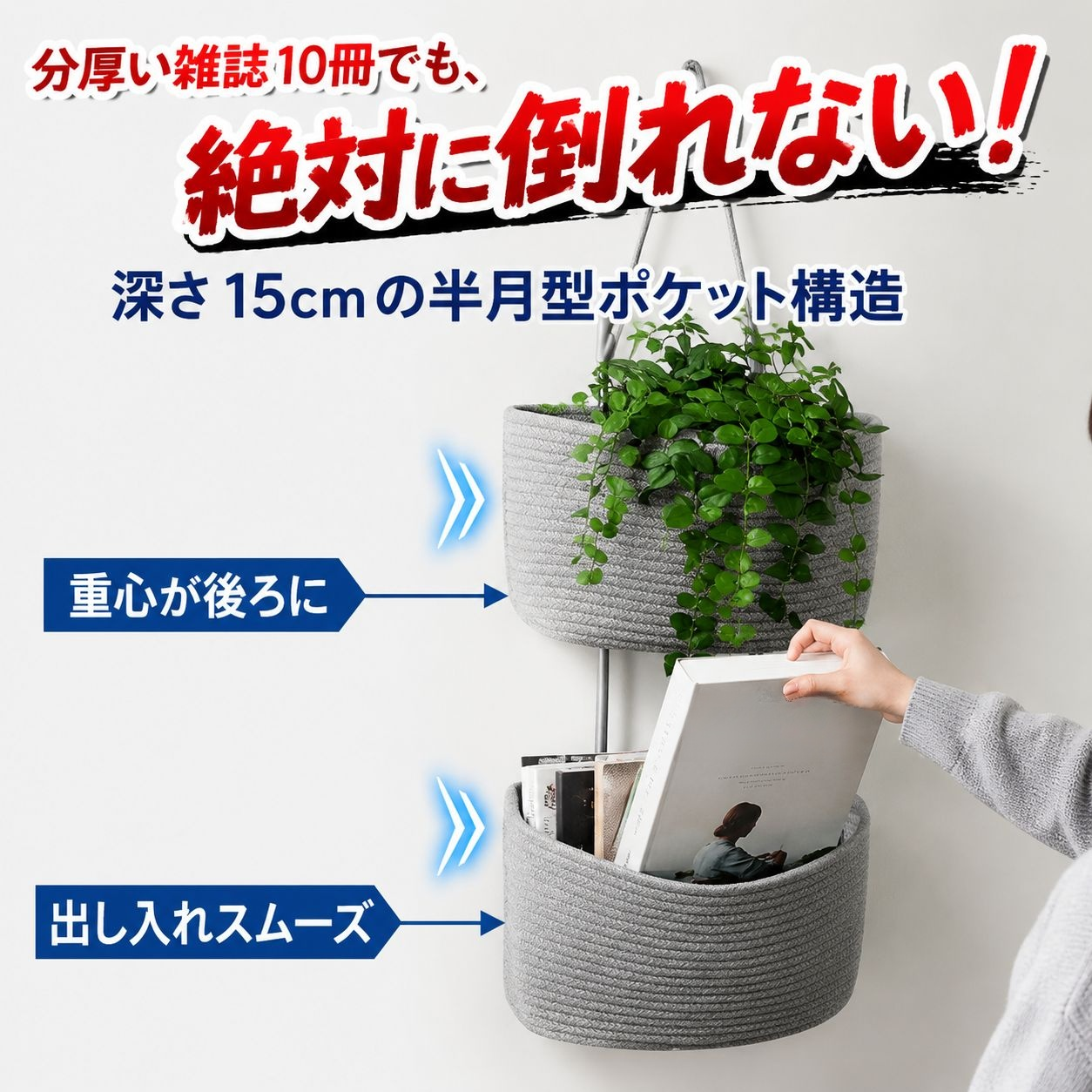 雑誌収納三段ハンギングバスケット