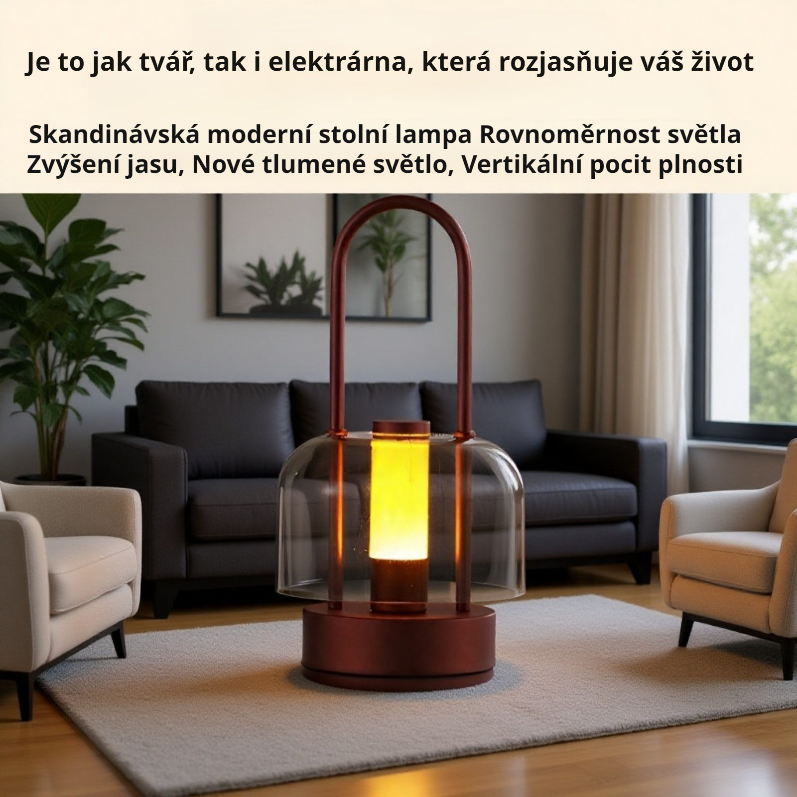 Česky: Severská přenosná dotyková noční lampička, tři barvy, plynulé stmívání, USB