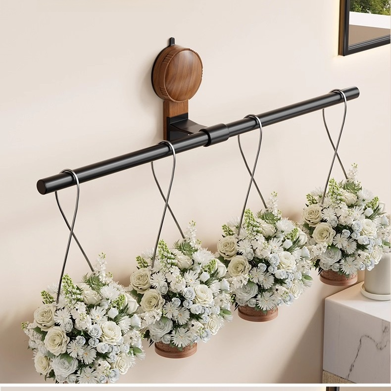 浴室木紋毛巾架 單杆吸盤式高端極簡毛巾杆