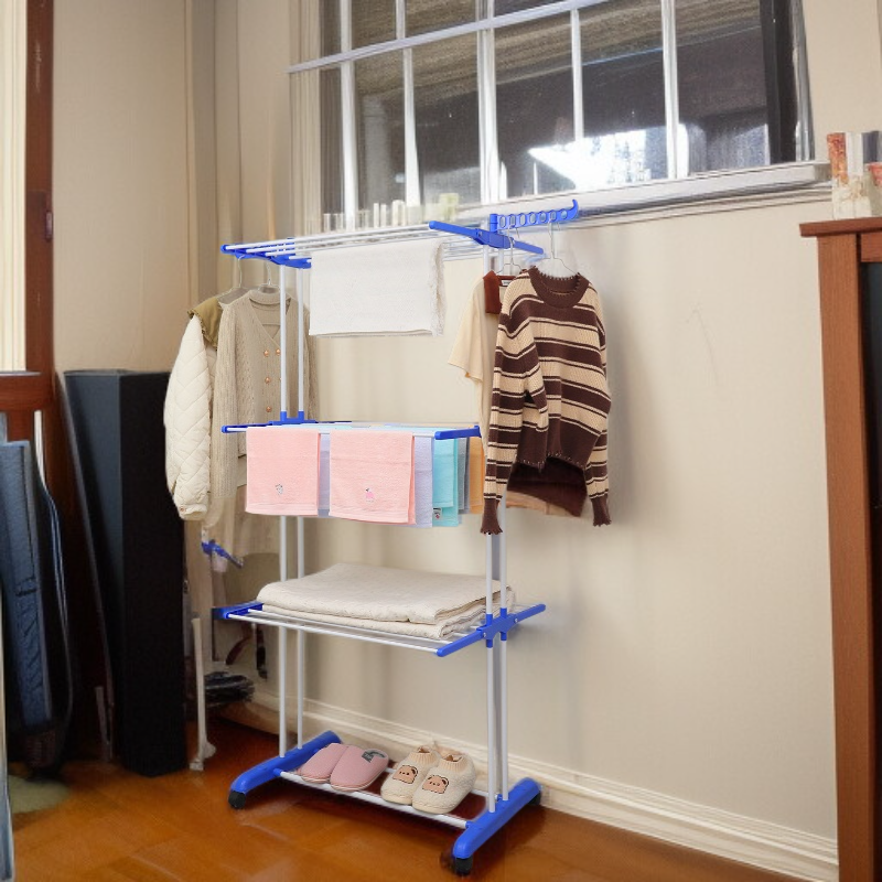 屋内折りたたみ床可動三層多機能タオルラックコートラック 折りたたみ式フロアスタンド