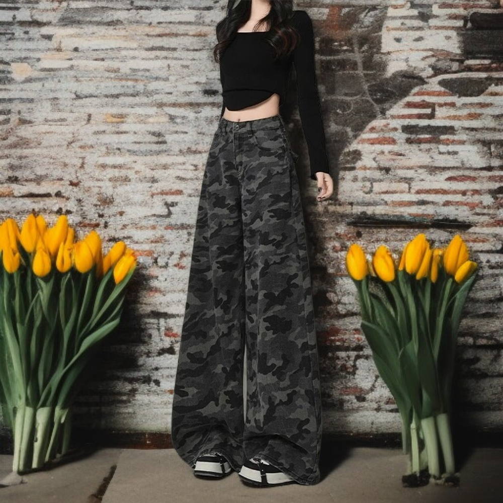 Pantalones vaqueros para mujer, corte amplio y cintura alta, estilo americano para verano