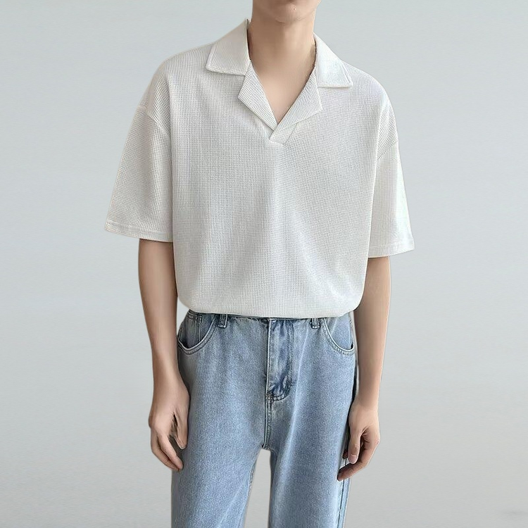 キューバ領ワッフル高級感Vネック