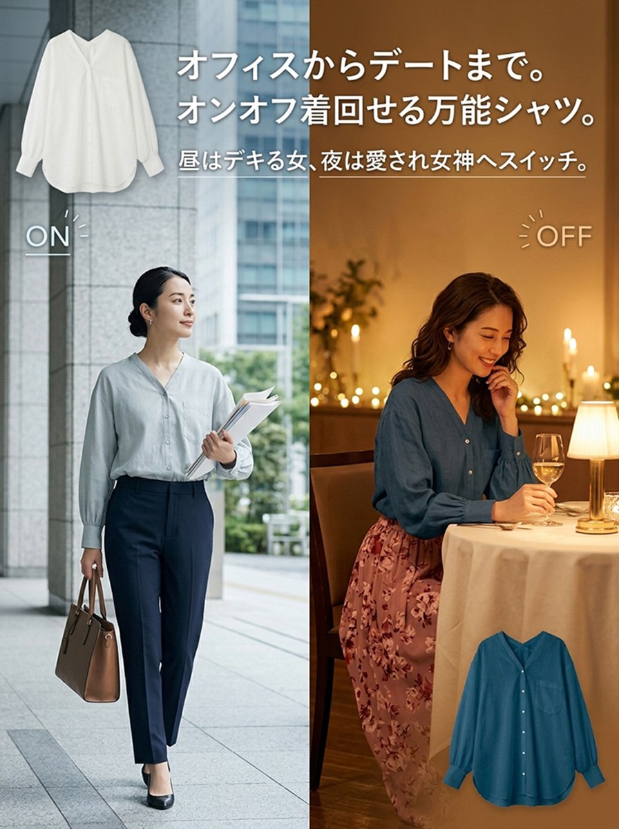レディース接触冷感Vネックゆっとりシャツ