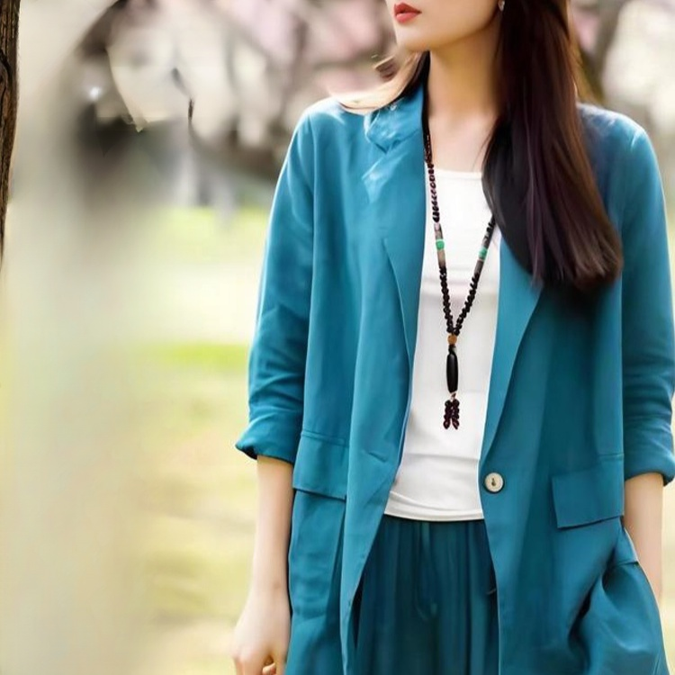 棉麻文藝復古西裝外套女