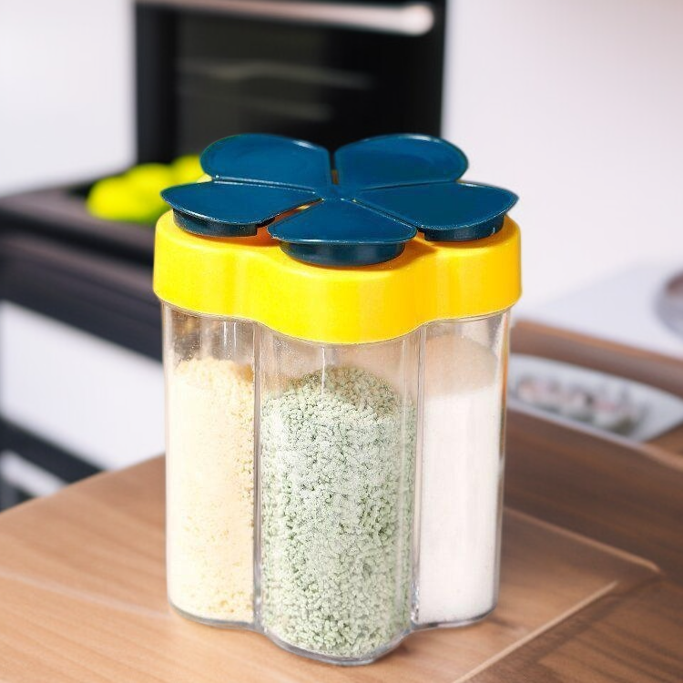 Többrekeszes műanyag fűszertartó doboz szabadtéri használatra sóhoz és MSG-hez