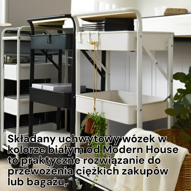 Składany wózek transportowy z rączką, biały