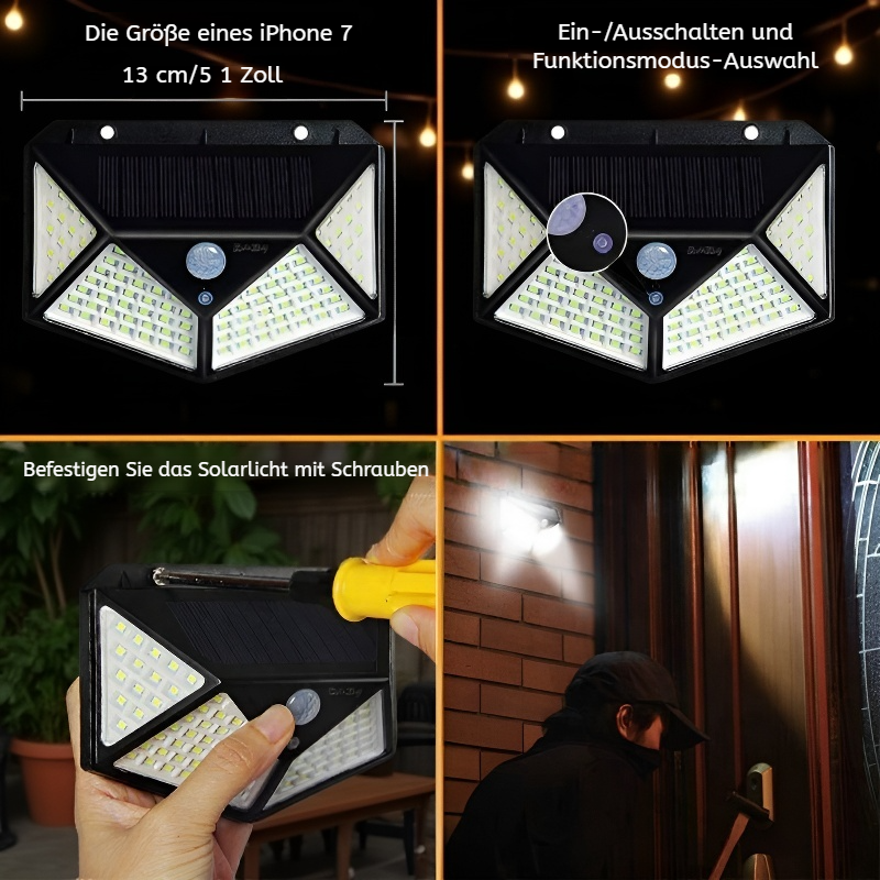 Vierseitige Solar-Wandleuchte mit Bewegungssensor