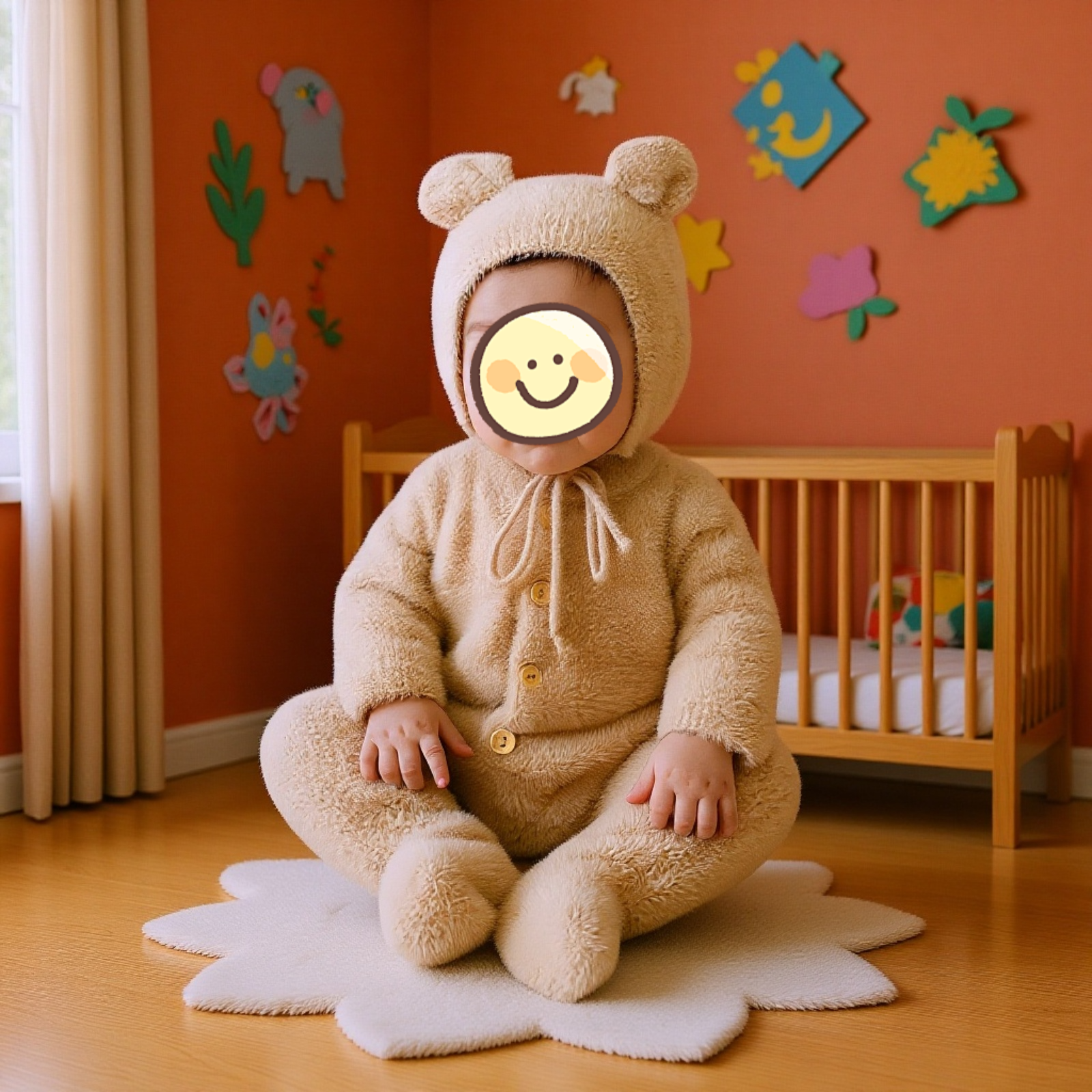 お出かけに可愛いクマ柄ロンパース