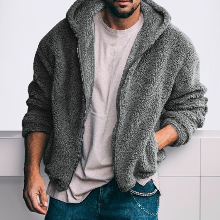 남성 후드 지퍼 모직 코트