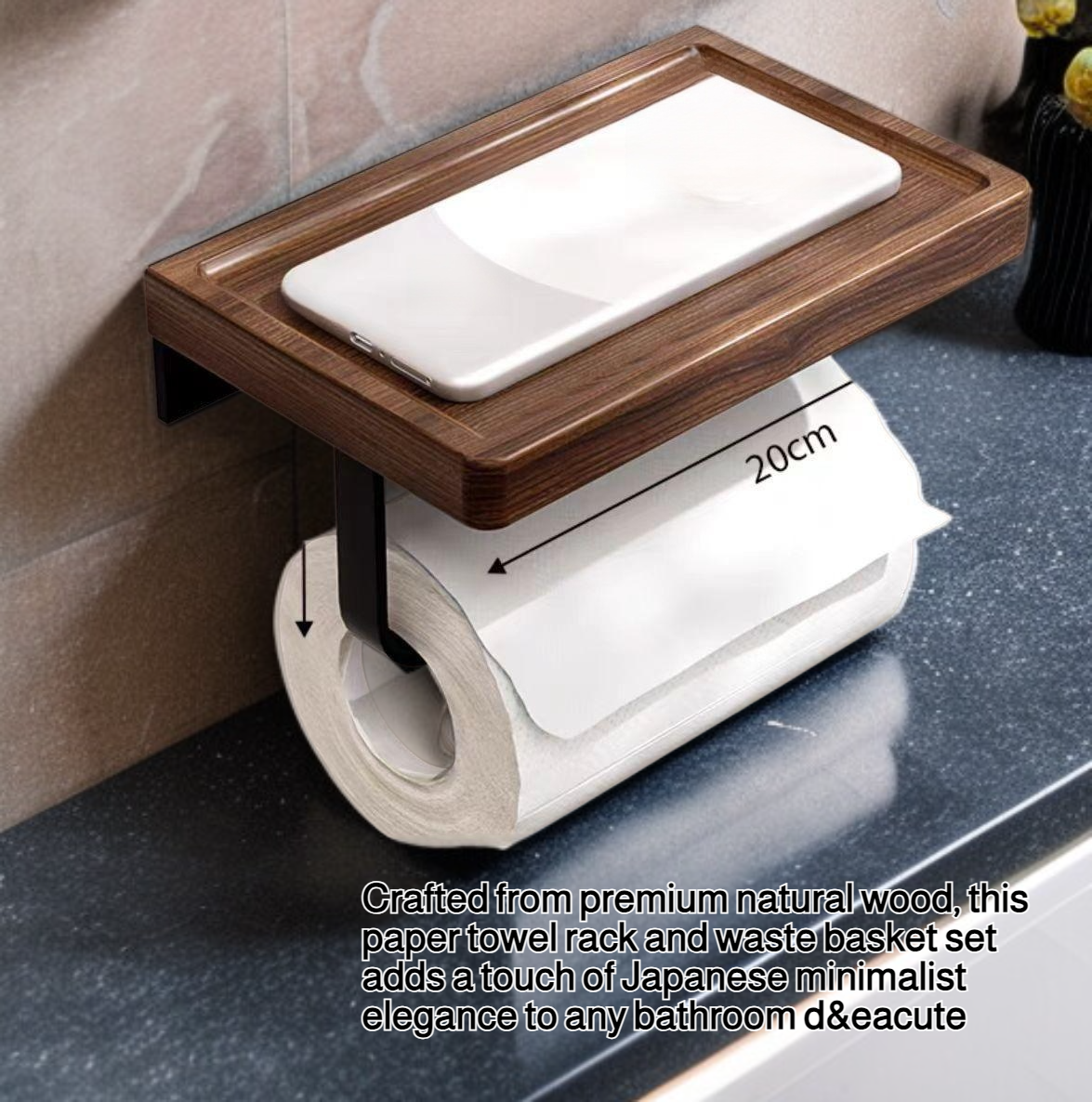 Wood paper towel rack bathroom Japanese style waste basket face towel rack roll holder cosmetic stor