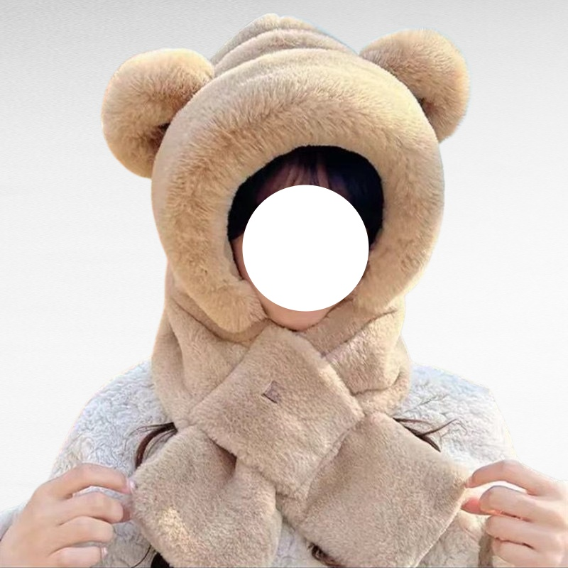  귀여운 귀 보호 방한 모자 목도리 일체형