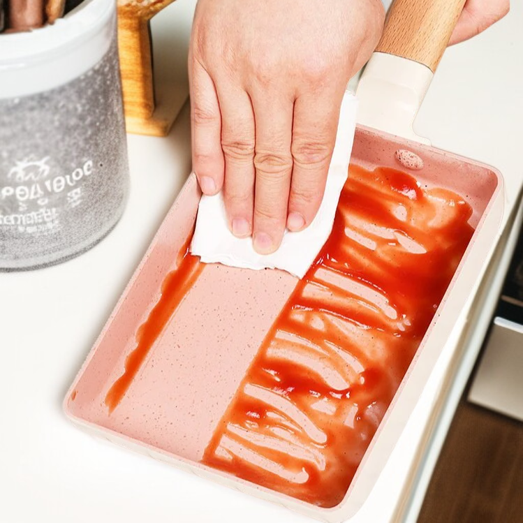 Sartén de piedra médica, sartén cuadrada tamagoyaki, huevo frito, filete, sartén antiadherente, sart