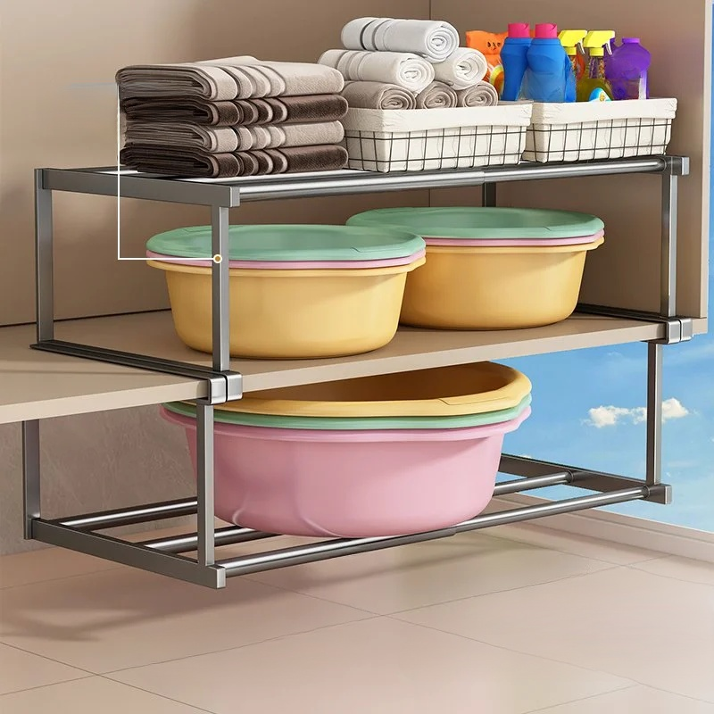 浴室懸浮掛式收納置物架 臉盆收納架可伸縮免打孔收納置物架放盆架子洗臉盆收納架