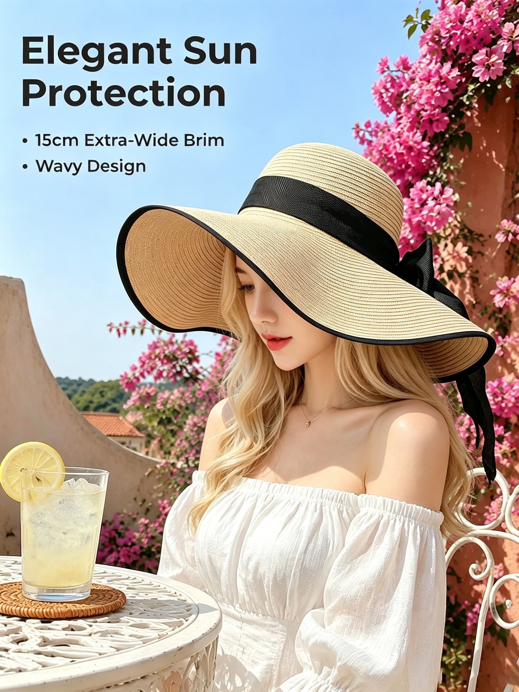 Summer beach outings, wide-brimmed sun hats for sun protection, beach vacations, versatile wide-brim