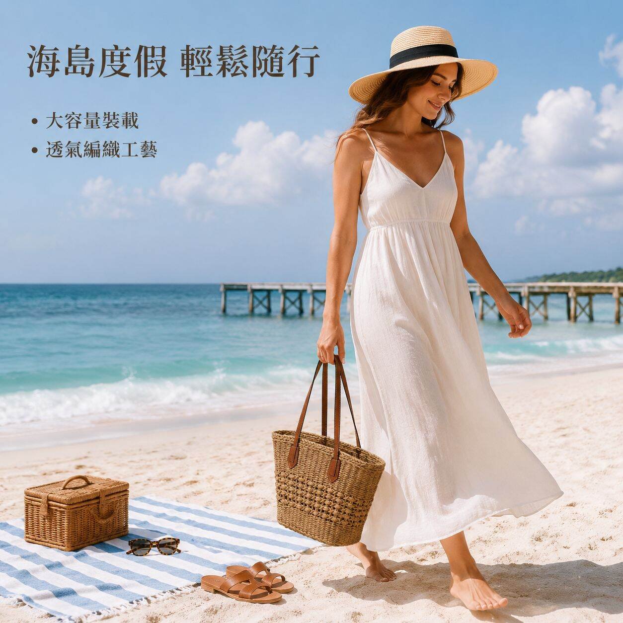 度假旅遊休閒草編包女手提斜挎編織沙灘托特包