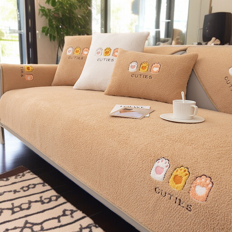 冬のフルカバータオル滑り止めラムズウールソファクッションプラッシュ漫画刺繍フルカバータオルクッション冬の漫画刺繍ブランケット