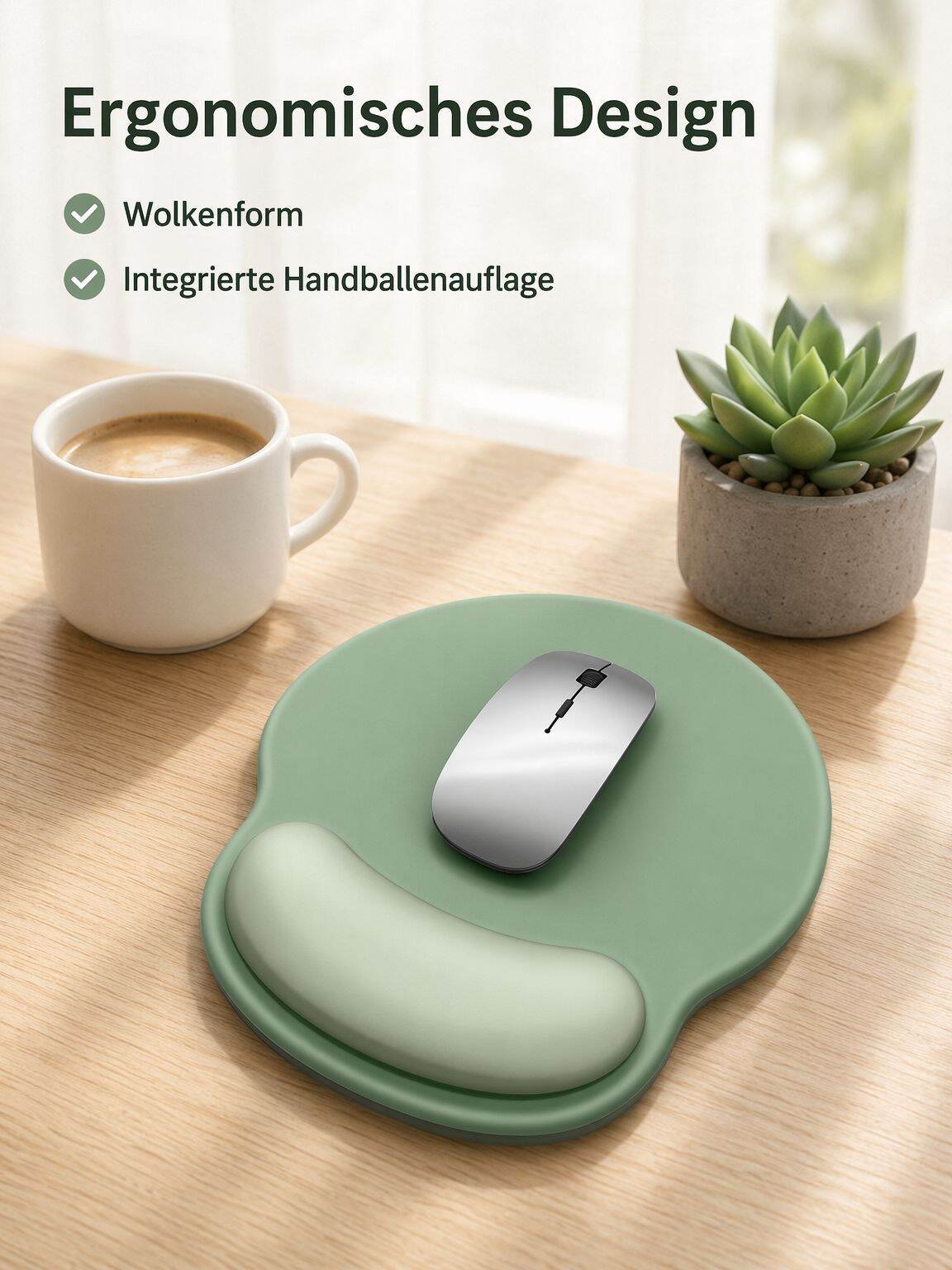 Ergonomisches Mauspad mit rutschfester Gummibasis und Handgelenkauflage