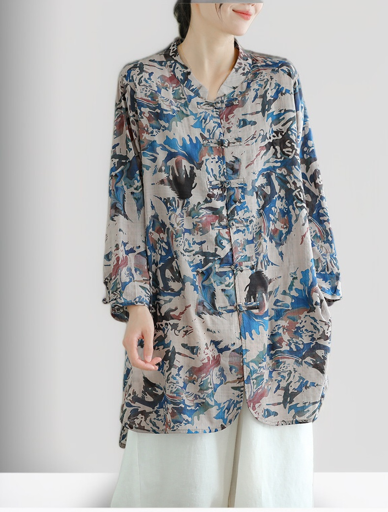 おしゃれなレトロデザインのコットンリネンブラウス