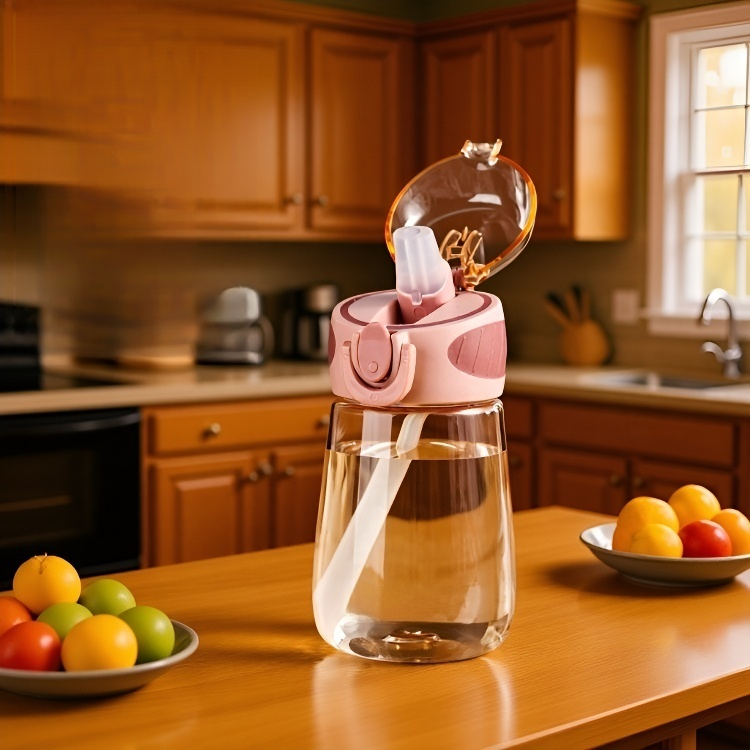 كوب ماء مع شفاطة، كوب لطيف للبنات للطلاب، زجاجة ماء محمولة صيفية، كوب بلاستيكي من