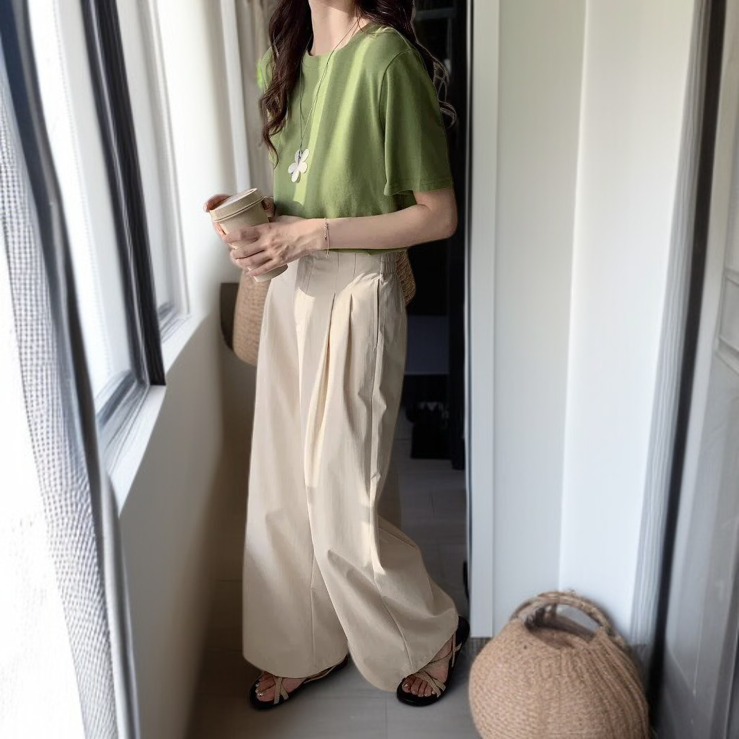 여성 통근 처짐 와이드 팬츠 정장바지 여 슬림 캐주얼 일자 팬츠 와이드 팬츠 여성 캐주얼 처짐 정장바지