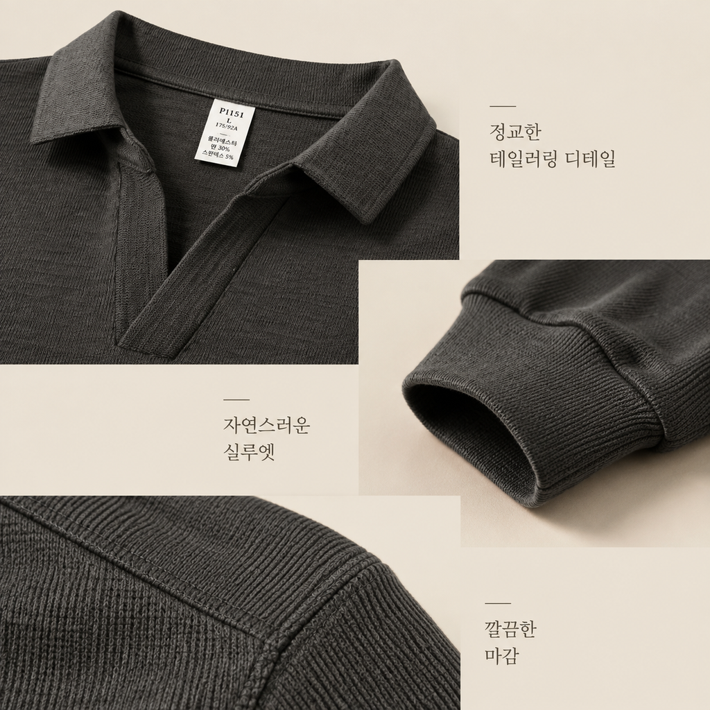 고급 면 자카드 갈매기 칼라 폴로셔츠