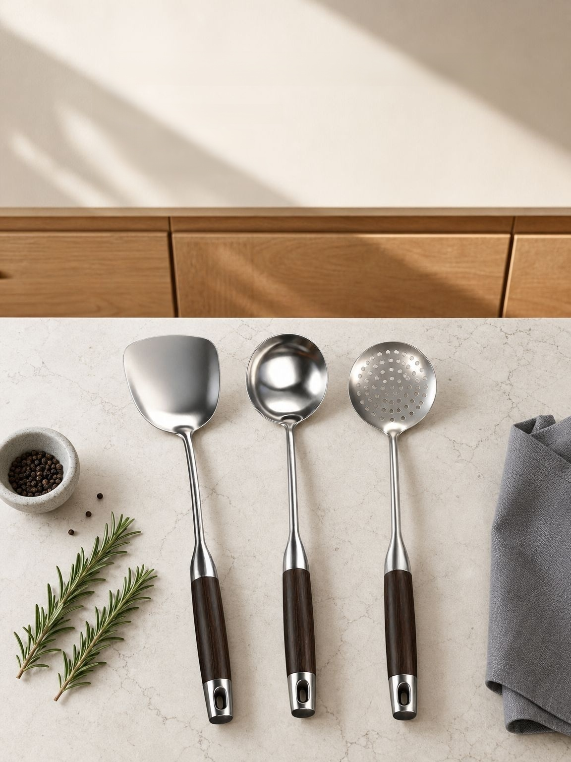 Thickened stainless steel spatula with ebony wood handle