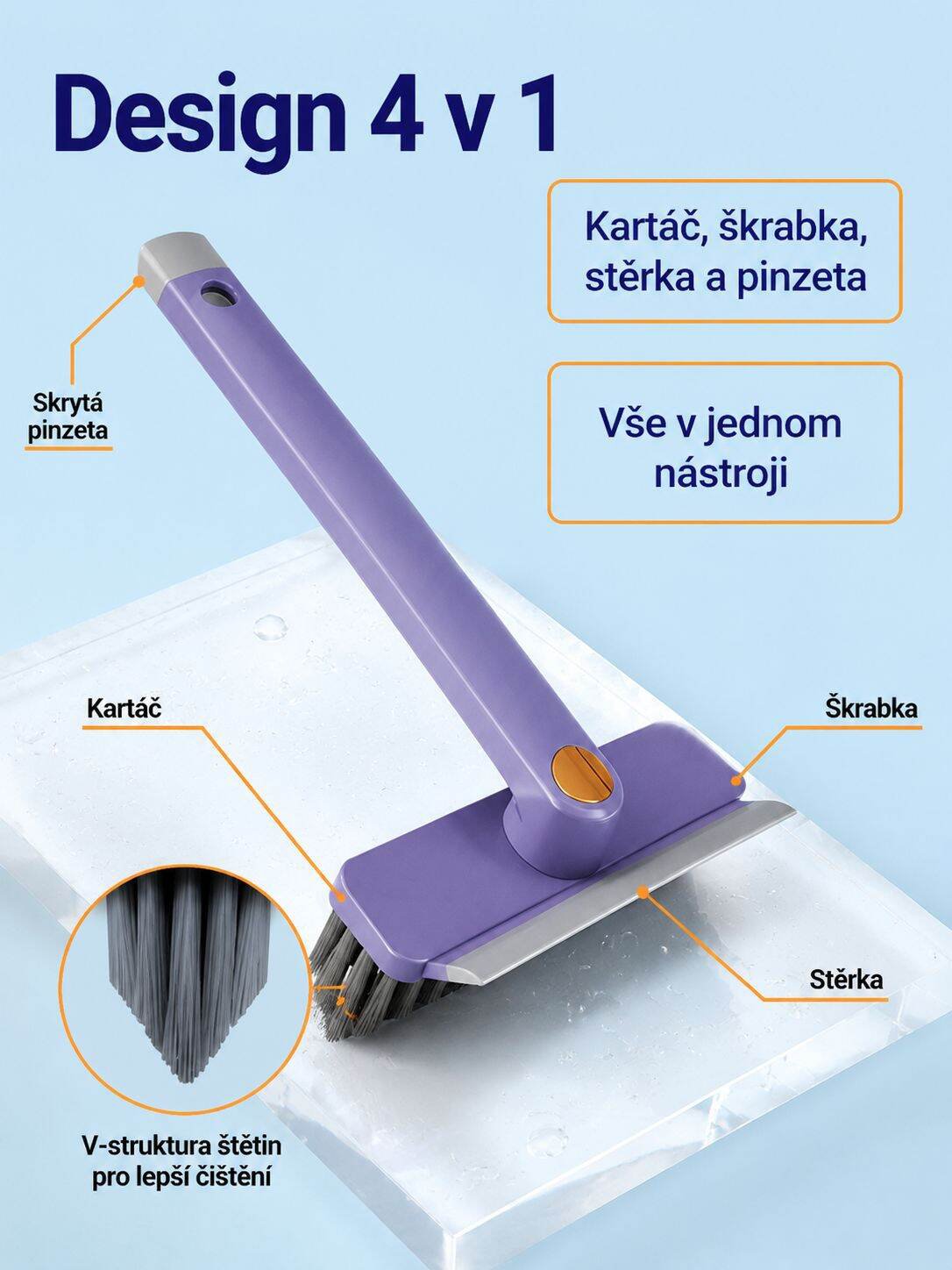 Multifunkční čisticí kartáč na spáry do koupelny