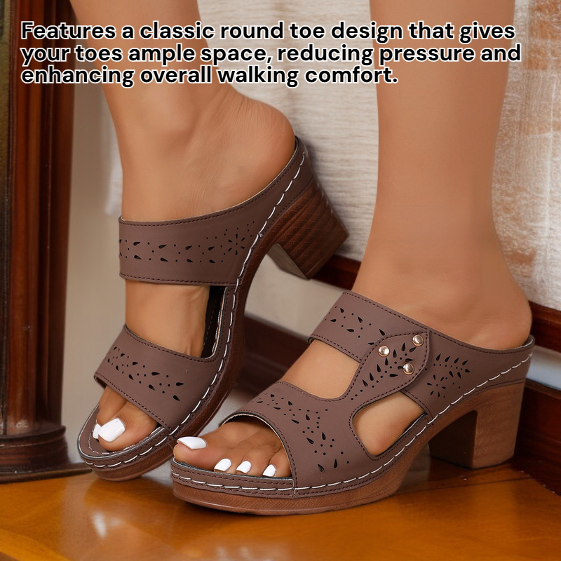 Women's Plus Size Hollow Out Chunky Heel Round Toe Slippers