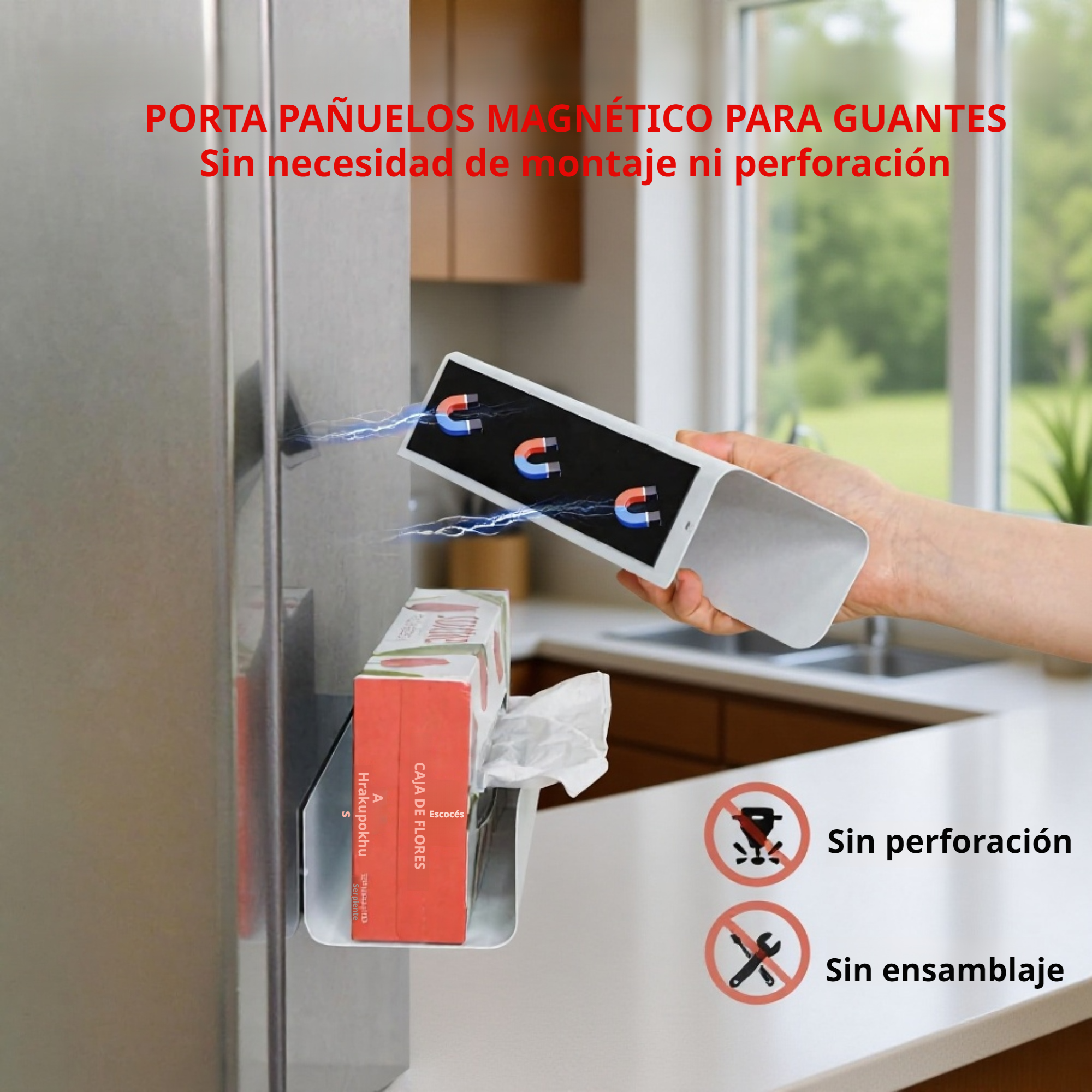 Caja de pañuelos magnética de montaje en pared sin taladro, diseño desmontable