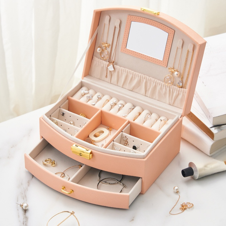 Caja de joyas de princesa con cerradura y cajones