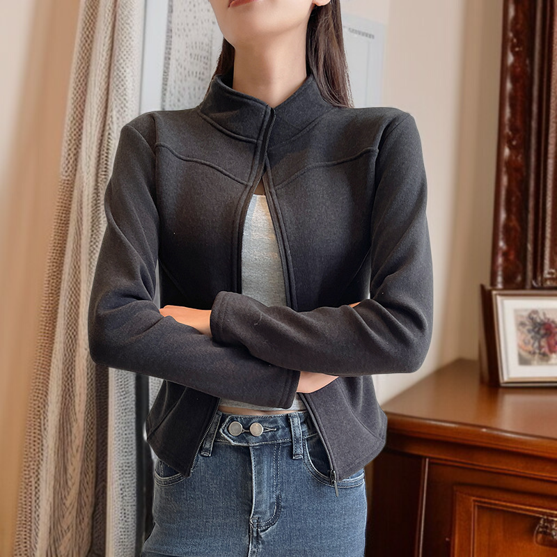 맨투맨 여자 아우터 스웨이드 융털 도톰 하이넥 요가 상의 가을 겨울 상의