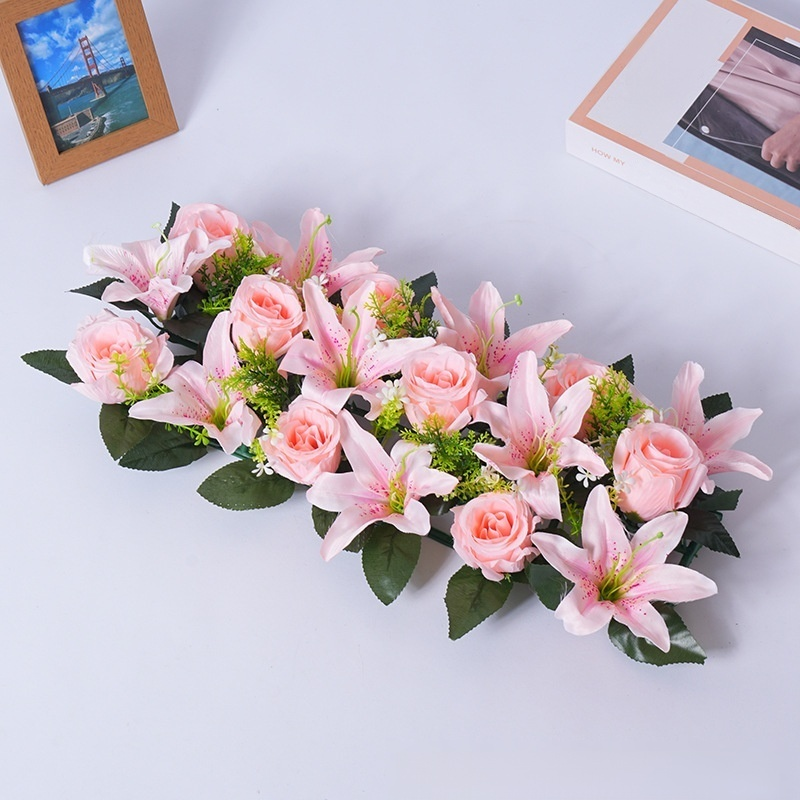 プラスチック製造花バラとユリのセット