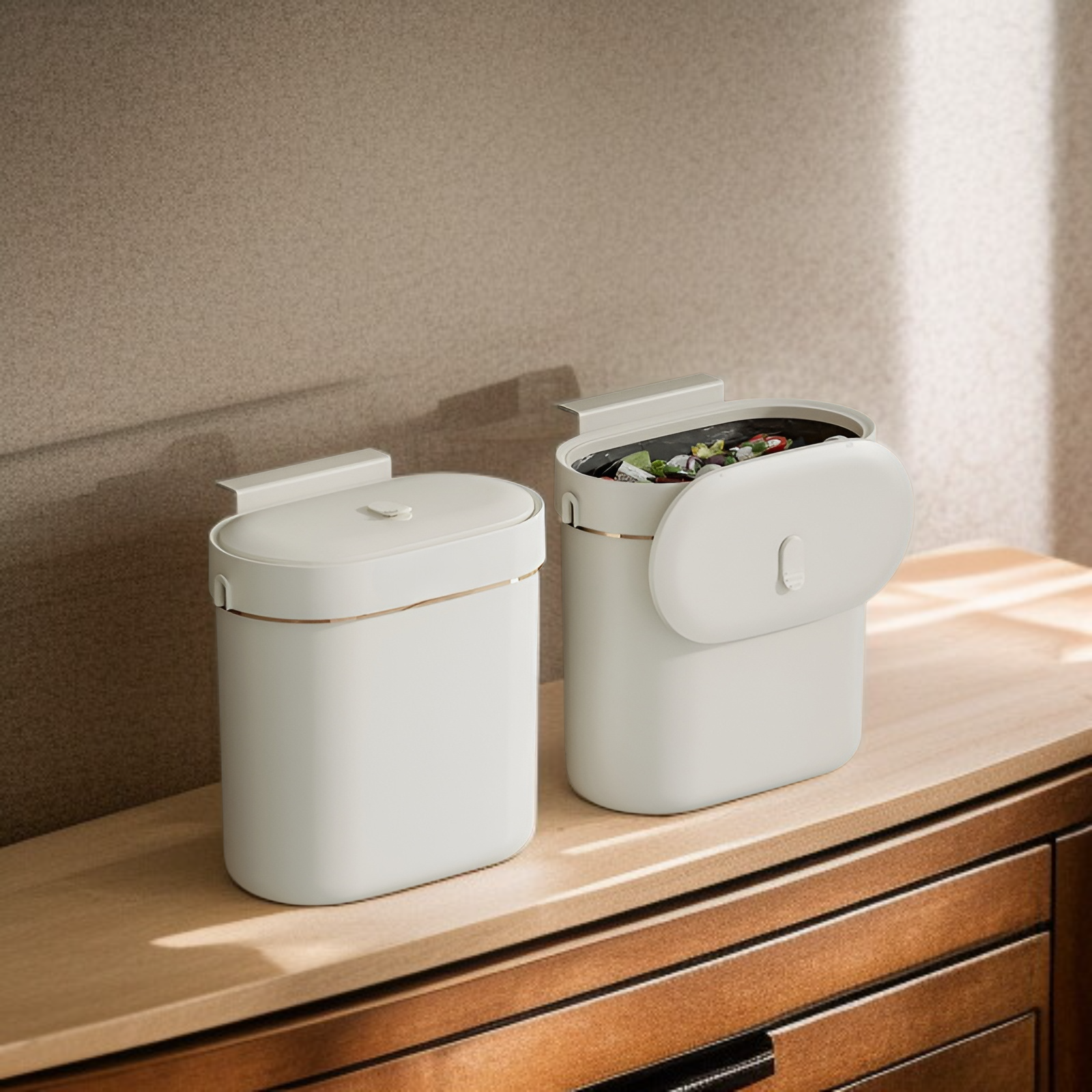 Papelera multifuncional de pared para cocina con tapa, cubo de almacenamiento