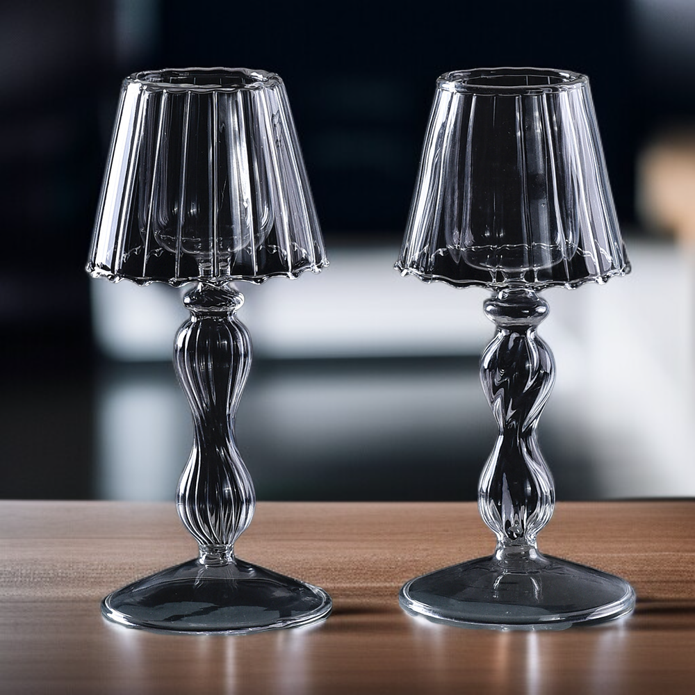 حامل شموع زجاجي شفاف على الطراز الأوروبي لمصباح طاولة