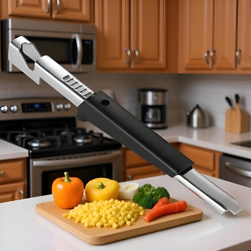 Abrelatas de acero inoxidable, un utensilio de cocina multifuncional.