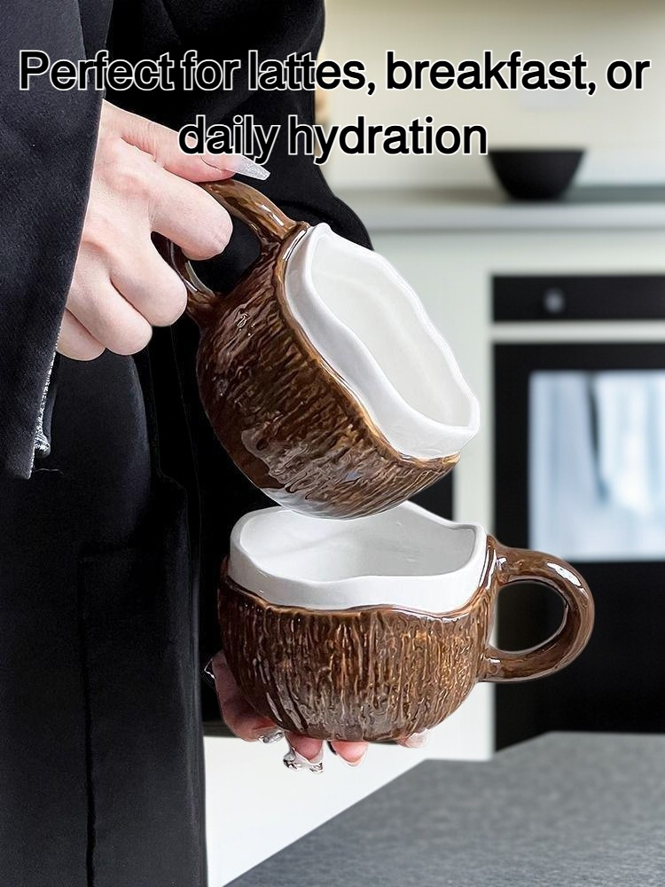 Stylish breakfast coffee cup with coconut meat design