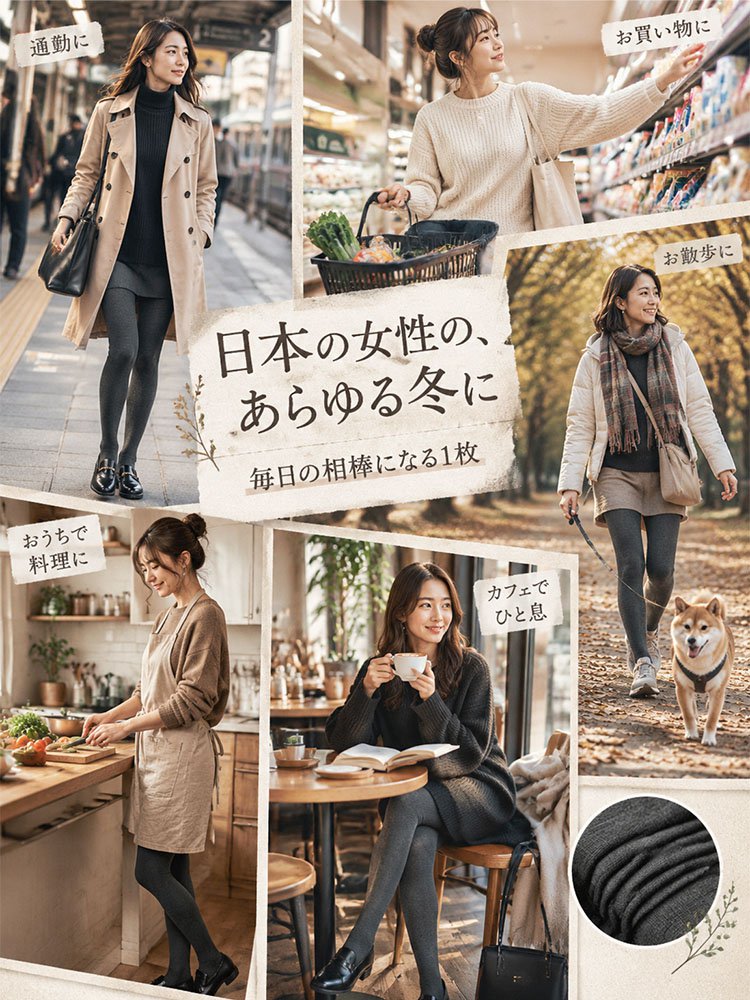 レディース 美脚着圧リブタイツ