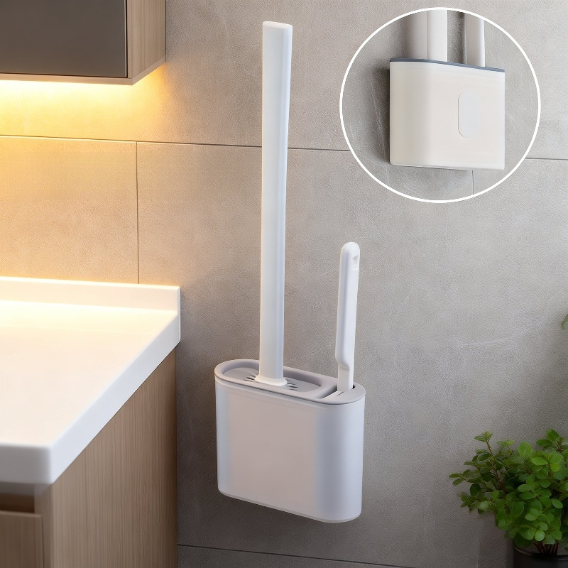 Space-saving bathroom toilet brush holder