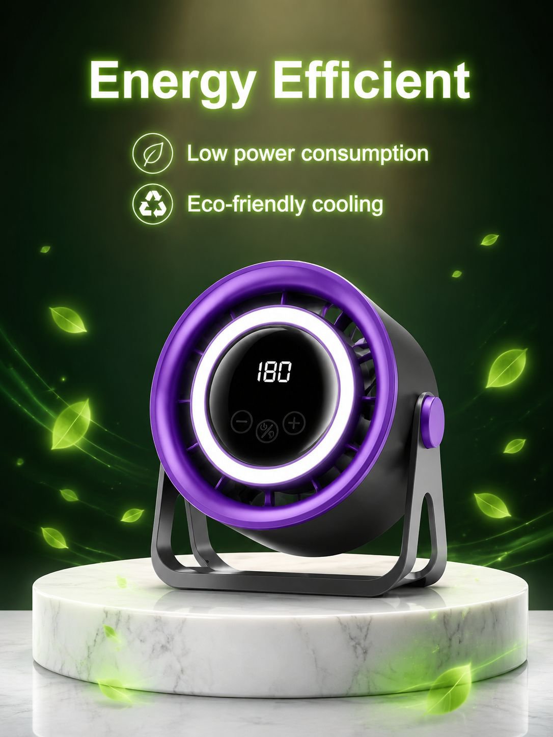 Desktop Fan with Light, Digital Display, Powerful Quiet Circulator