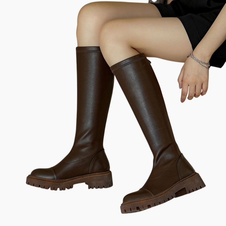 ロングストレッチナイトブーツがニーハイブーツブラウンブーツ女性の巨大な痩身
