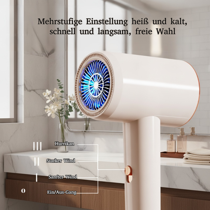 Haarschonender Föhn mit konstanter Temperatur und blauem Licht, schnelles Trocknen