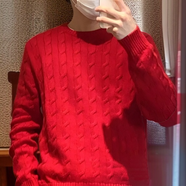 추동 커플 라프 꽈배기 자수 스웨터 여 포니 라운드 니트 스웨터