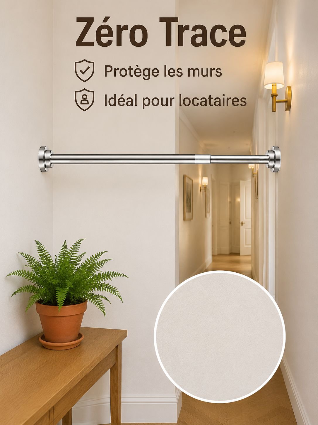 Barre de séchage à linge télescopique en acier inoxydable sans perçage, barre de rideau de douche, b